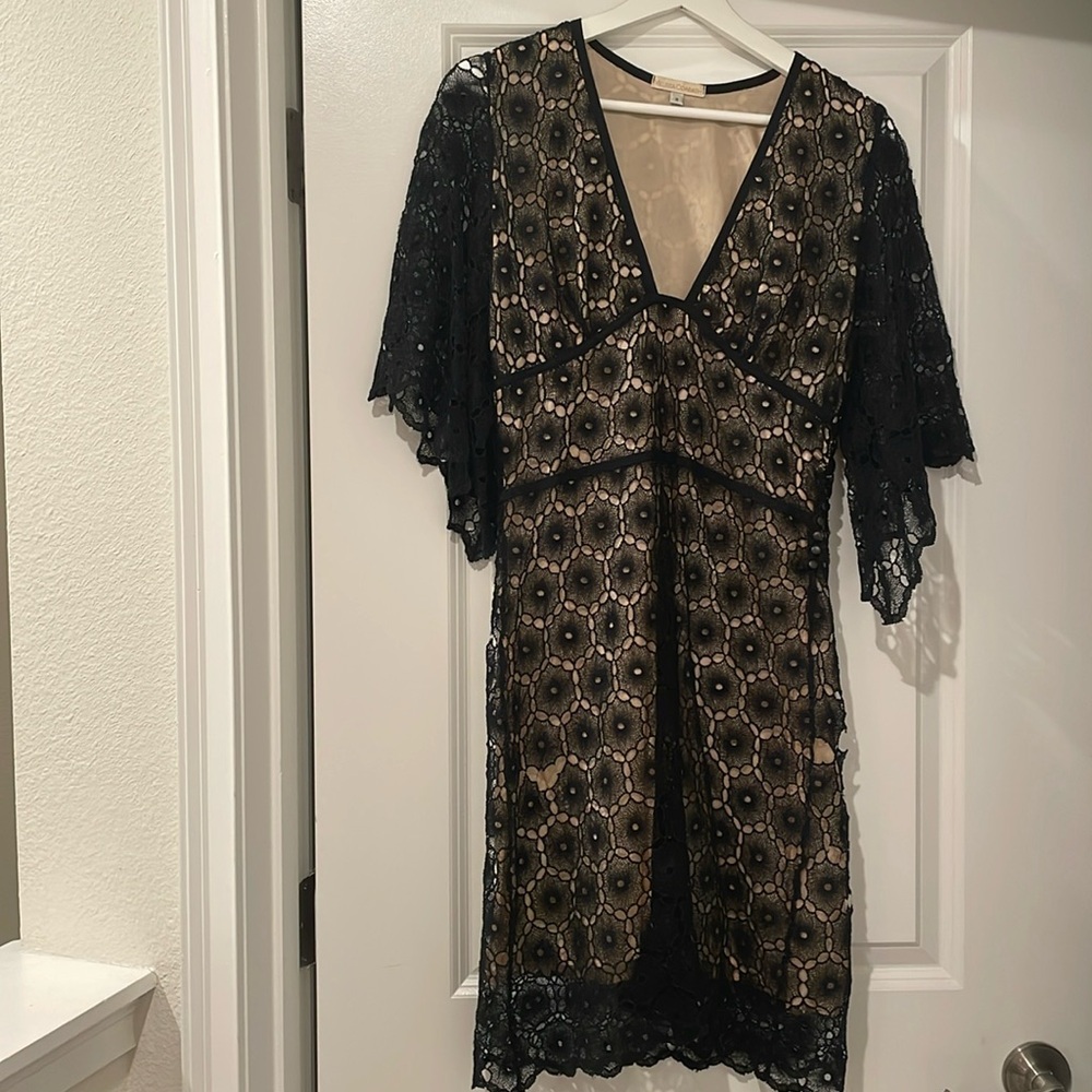 Melissa Odabash Black Lace Overlay Dress with Nude Lining
